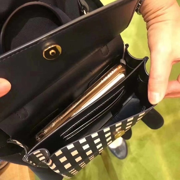 NWT Tory Burch Outlet Block-T Mini Satchel Royal Navy Check Pattern - Picture 5 of 6